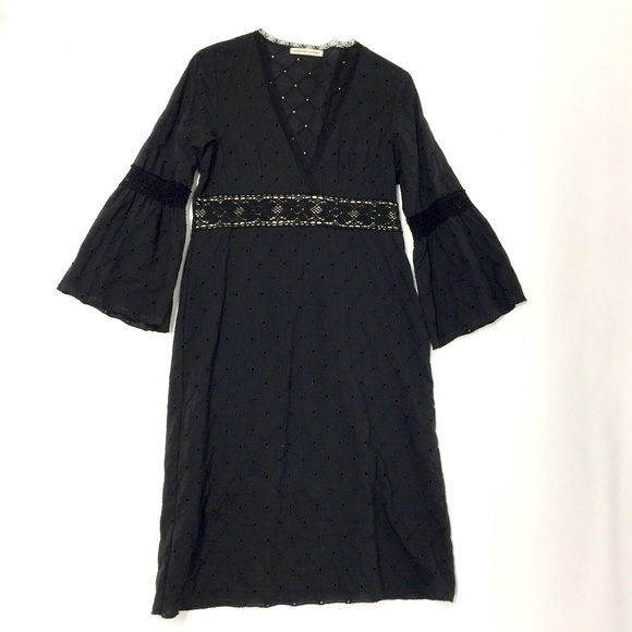 COLLECTIVE CLOTHING Black Cotton Eyelet Dress, S - Picture 5 of 9